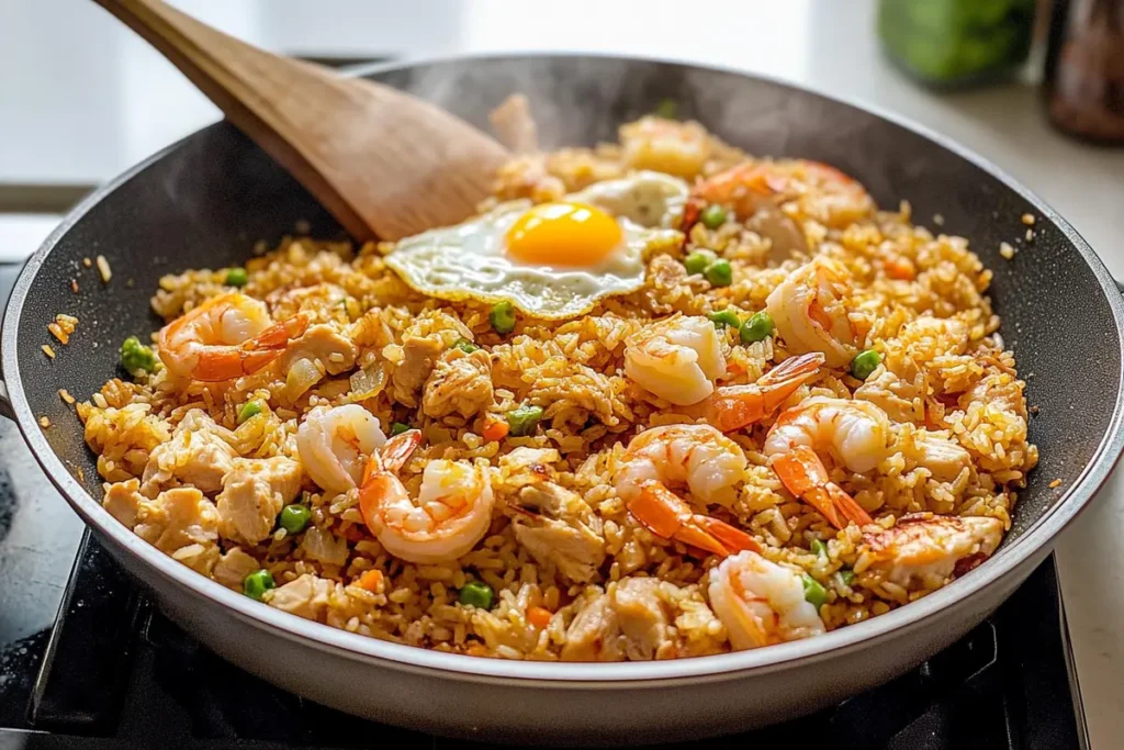Fried Rice With Egg, Chicken and Shrimp Recipe