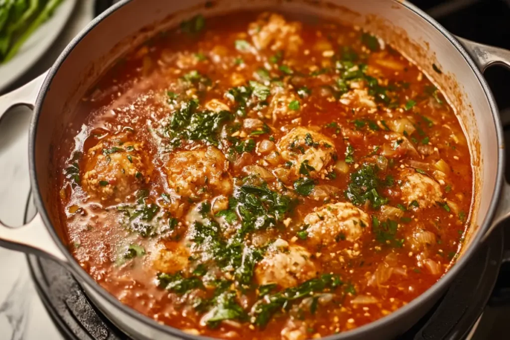 Delicious and comforting homemade porcupine soup in a bowl.