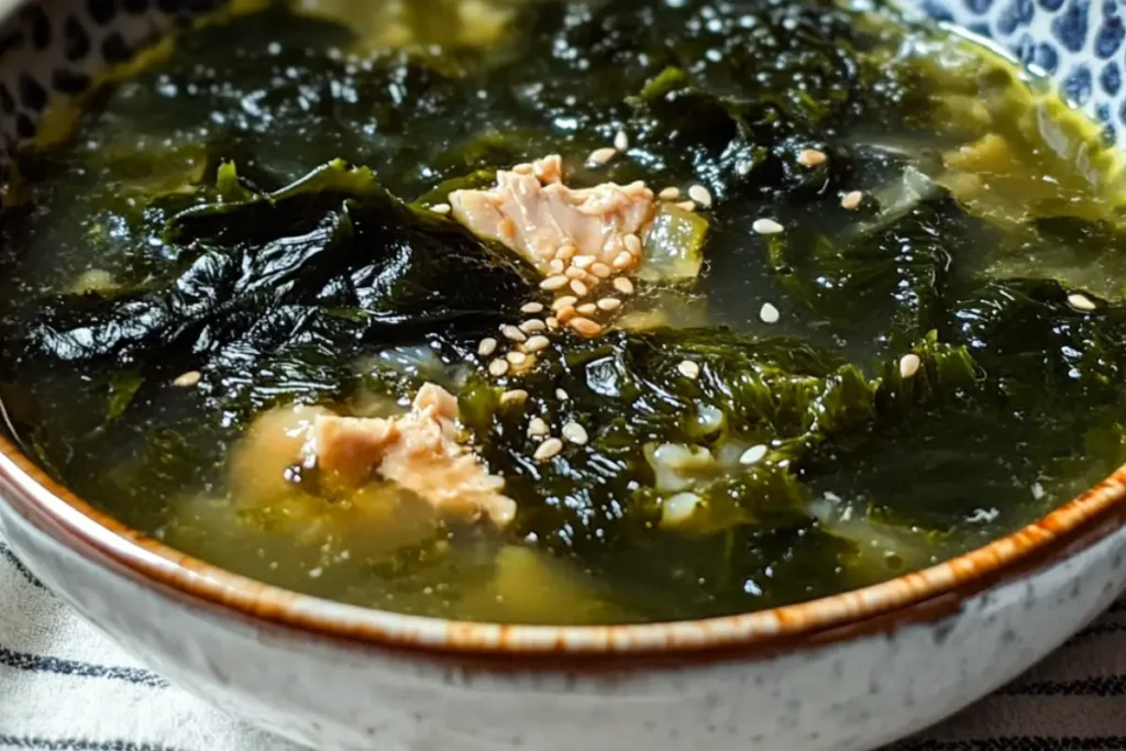 Nourishing and flavorful homemade seaweed soup in a bowl.