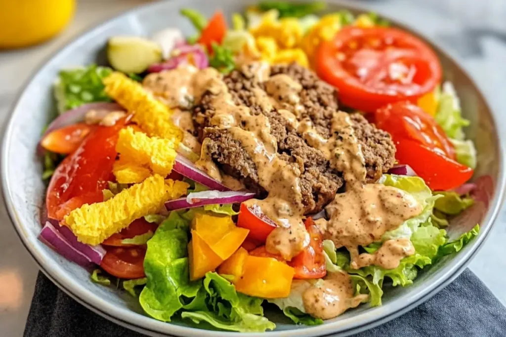 Cooking ground beef for burger salad
