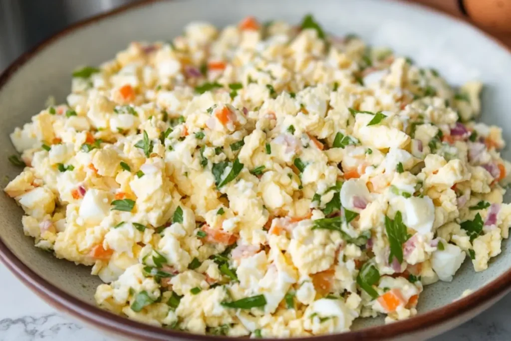 Bowl of Creamy Cottage Cheese Egg Salad Ready to Serve