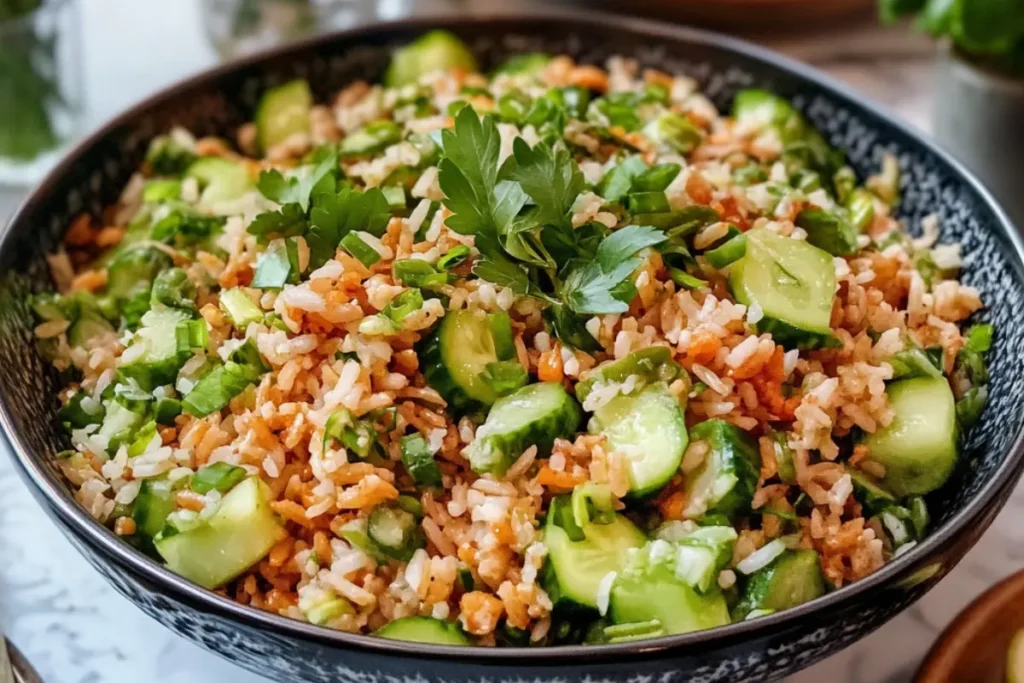Fried vs. Baked crispy rice comparison for salad.