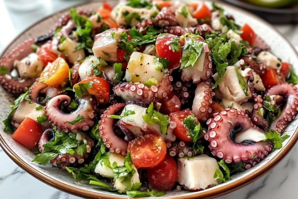 Delicious and healthy octopus salad recipe.