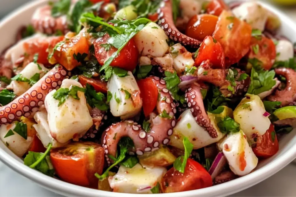 Cooking fresh octopus for octopus salad.