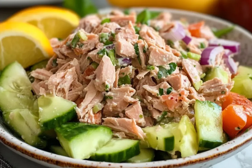Preparing lower-calorie tuna salad dressing.